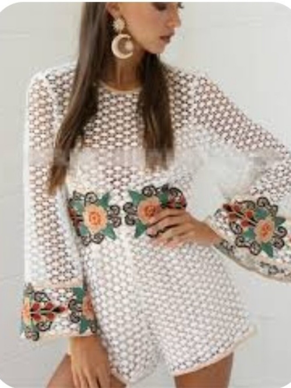 Indikah White Crochet Shorts Romper